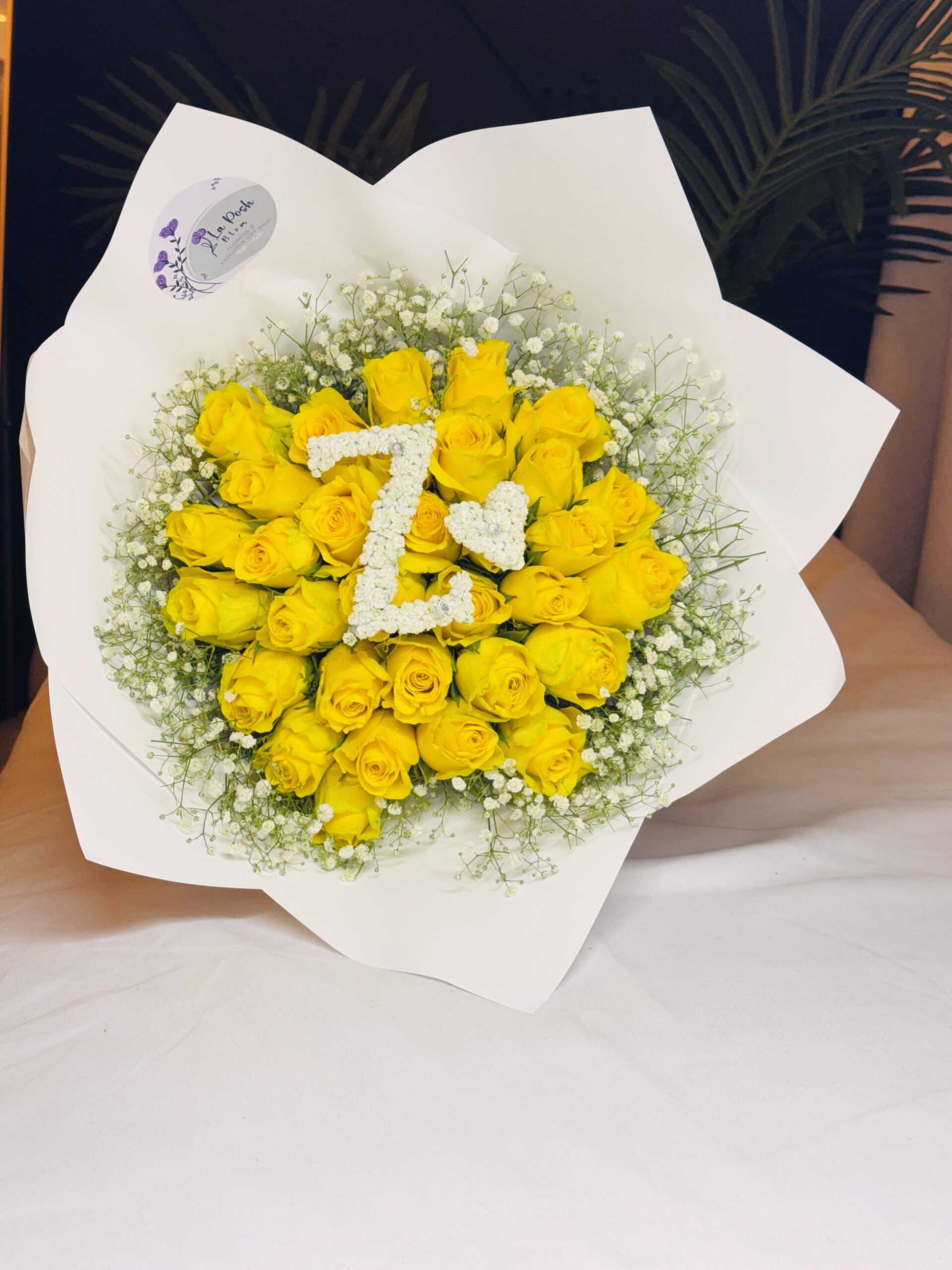 20 Colour Roses and gyp with Initial